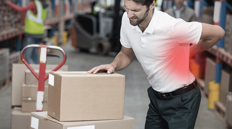 Warehouse worker with a strained back