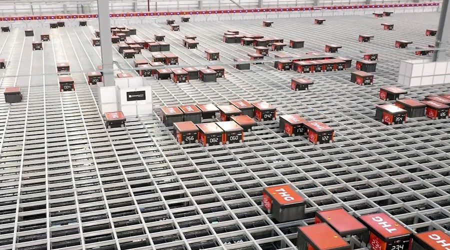 AutoStore R5 Robots at THG warehouse. Image.