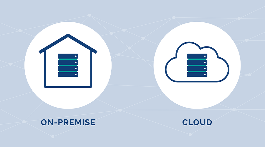 Graphics representing differences between on-site and cloud WMS.