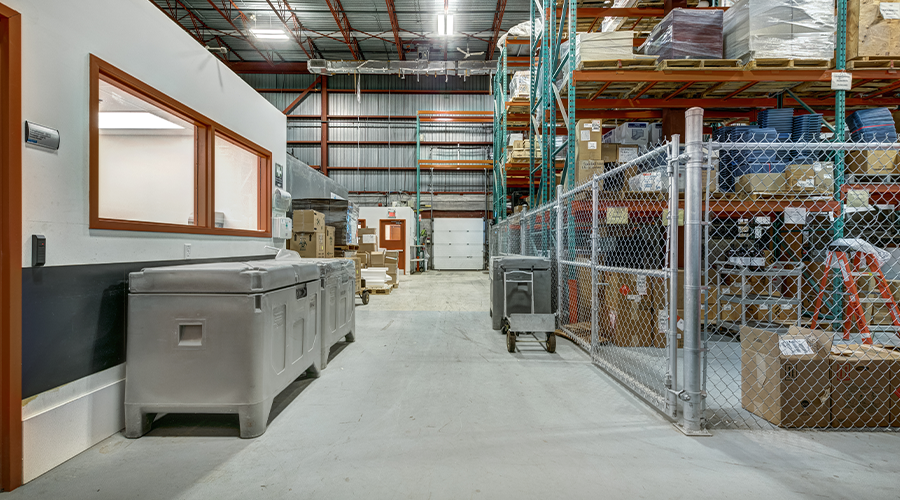 Employee office/welfare area within a warehouse. Image.